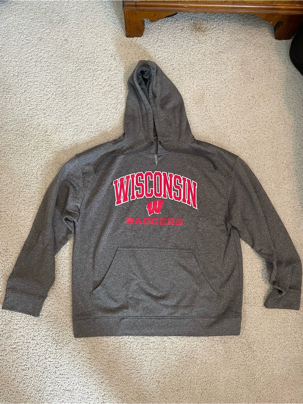 Champion Gray Wisconsin Badgers Crewneck Hoodie with Red Logo
